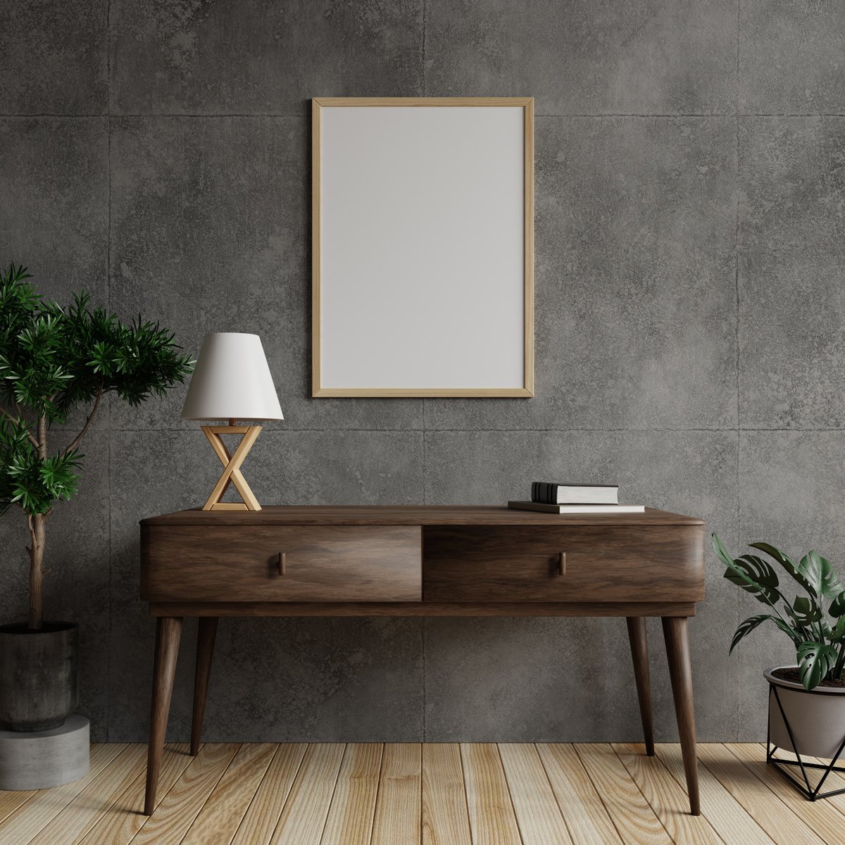 Mockup Room with Empty Wooden Frame